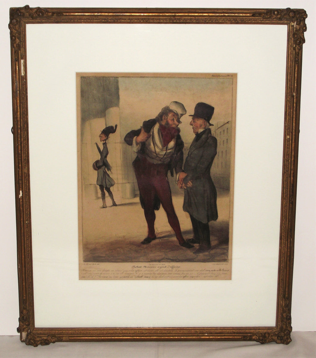 A Framed Hand-Coloured Lithograph by Honoré Daumier